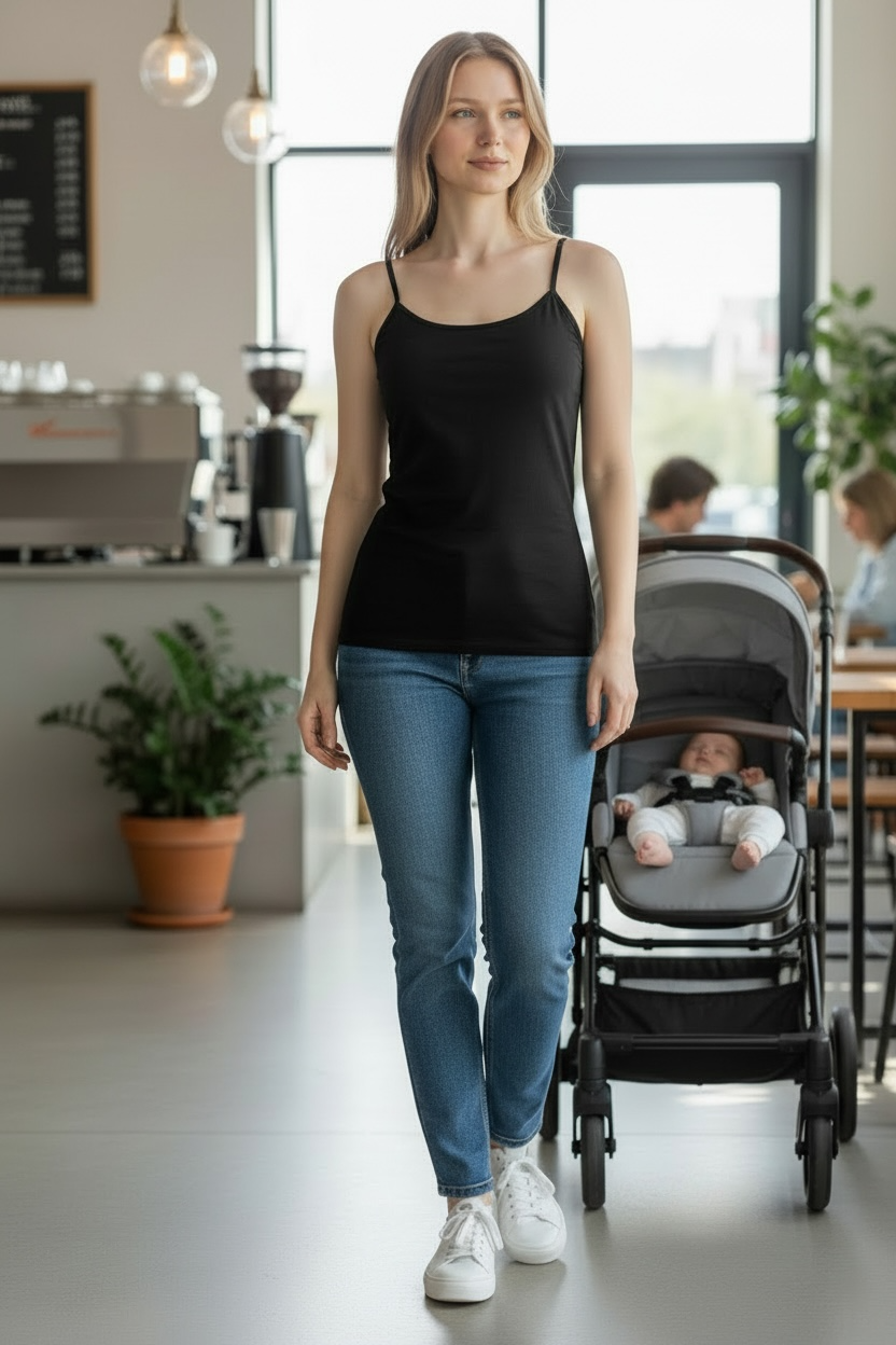 PRE-ORDER ~ Organic Nursing Camisole for Postpartum Comfort & Leak Protection | Black